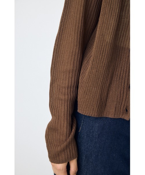 AZUL by moussy(アズールバイマウジー)の「【身長/骨格別着用画像あり】シアーリブ長袖ニットカーディガン 春服 夏服 秋服 シアートップス シアーカーディガン 羽織(カーディガン/ボレロ・レディース・ブラウン/オフホワイト/ブラック/ライトブルー・SMALL/MEDIUM)」の16枚目の写真