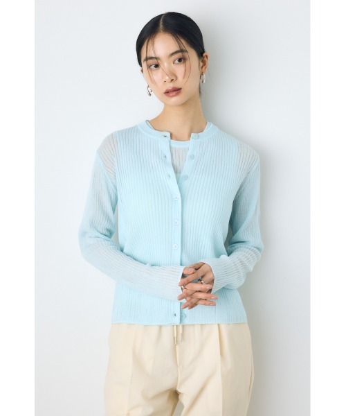 AZUL by moussy(アズールバイマウジー)の「【身長/骨格別着用画像あり】シアーリブ長袖ニットカーディガン 春服 夏服 秋服 シアートップス シアーカーディガン 羽織(カーディガン/ボレロ・レディース・ブラウン/オフホワイト/ブラック/ライトブルー・SMALL/MEDIUM)」の17枚目の写真