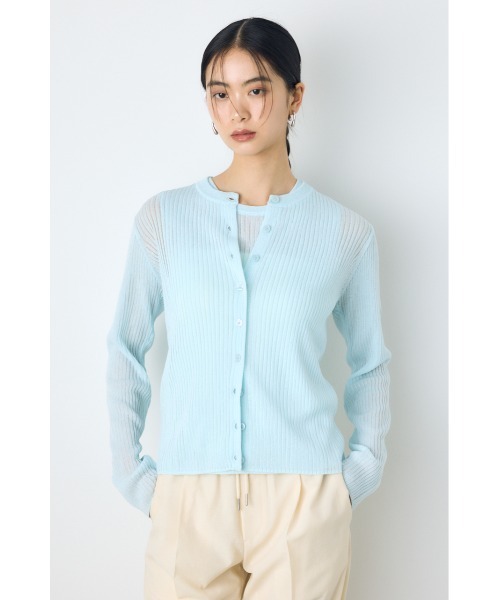 AZUL by moussy(アズールバイマウジー)の「【身長/骨格別着用画像あり】シアーリブ長袖ニットカーディガン 春服 夏服 秋服 シアートップス シアーカーディガン 羽織(カーディガン/ボレロ・レディース・ブラウン/オフホワイト/ブラック/ライトブルー・SMALL/MEDIUM)」の18枚目の写真