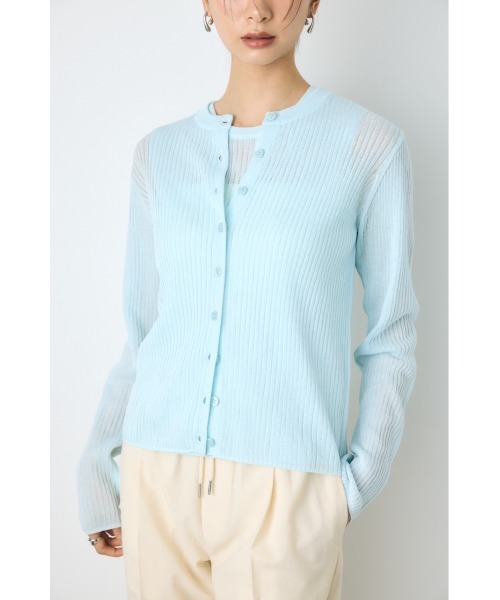 AZUL by moussy(アズールバイマウジー)の「【身長/骨格別着用画像あり】シアーリブ長袖ニットカーディガン 春服 夏服 秋服 シアートップス シアーカーディガン 羽織(カーディガン/ボレロ・レディース・ブラウン/オフホワイト/ブラック/ライトブルー・SMALL/MEDIUM)」の19枚目の写真
