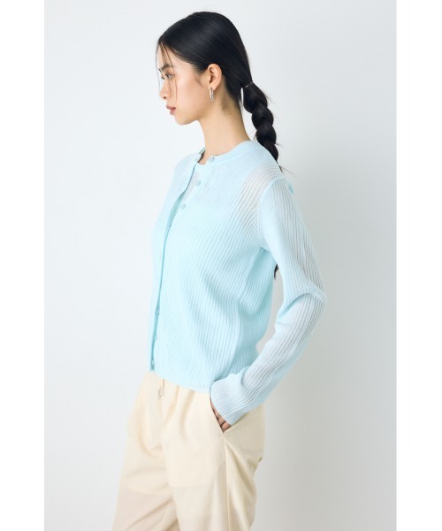 AZUL by moussy(アズールバイマウジー)の「【身長/骨格別着用画像あり】シアーリブ長袖ニットカーディガン 春服 夏服 秋服 シアートップス シアーカーディガン 羽織(カーディガン/ボレロ・レディース・ブラウン/オフホワイト/ブラック/ライトブルー・SMALL/MEDIUM)」の20枚目の写真