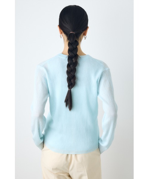 AZUL by moussy(アズールバイマウジー)の「【身長/骨格別着用画像あり】シアーリブ長袖ニットカーディガン 春服 夏服 秋服 シアートップス シアーカーディガン 羽織(カーディガン/ボレロ・レディース・ブラウン/オフホワイト/ブラック/ライトブルー・SMALL/MEDIUM)」の21枚目の写真
