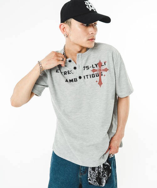 SHORT ROUND(ショートラウンド)の「SHORT ROUND/【26年春夏新作】ワッフルクロスロゴヘンリーネックT(Tシャツ/カットソー・メンズ・ブラック/杢グレー・FREE)」の17枚目の写真
