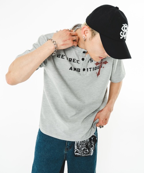 SHORT ROUND(ショートラウンド)の「SHORT ROUND/【26年春夏新作】ワッフルクロスロゴヘンリーネックT(Tシャツ/カットソー・メンズ・ブラック/杢グレー・FREE)」の19枚目の写真