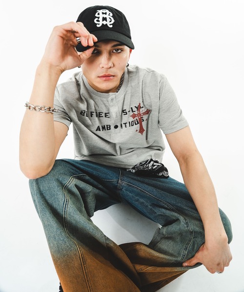 SHORT ROUND(ショートラウンド)の「SHORT ROUND/【26年春夏新作】ワッフルクロスロゴヘンリーネックT(Tシャツ/カットソー・メンズ・ブラック/杢グレー・FREE)」の20枚目の写真