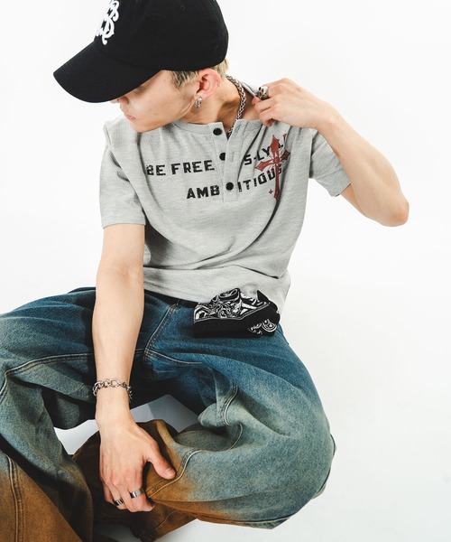 SHORT ROUND(ショートラウンド)の「SHORT ROUND/【26年春夏新作】ワッフルクロスロゴヘンリーネックT(Tシャツ/カットソー・メンズ・ブラック/杢グレー・FREE)」の21枚目の写真
