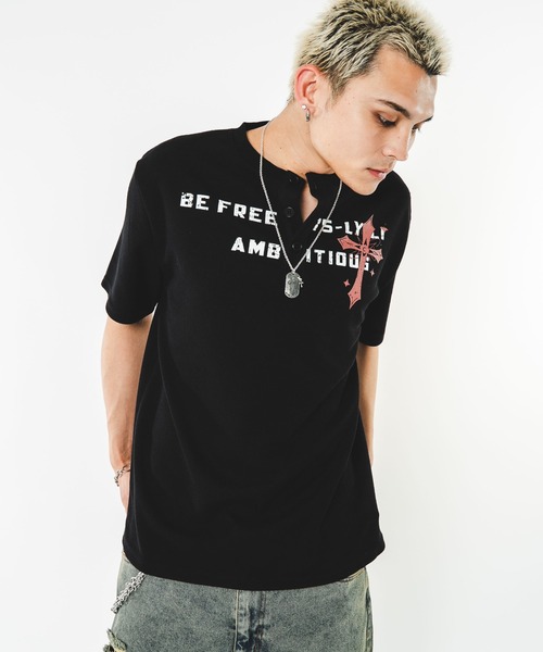 SHORT ROUND(ショートラウンド)の「SHORT ROUND/【26年春夏新作】ワッフルクロスロゴヘンリーネックT(Tシャツ/カットソー・メンズ・ブラック/杢グレー・FREE)」の2枚目の写真