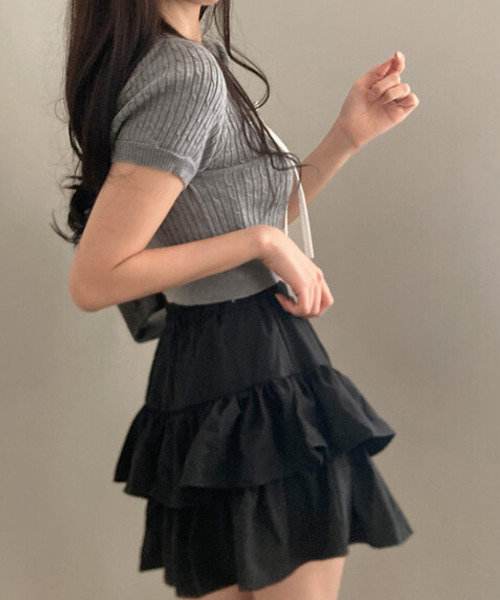 VIVID LADY(ビビッドレディー)の「フリルリボン ケーブルニット 半袖カーディガン(ニット/セーター・レディース・ブラック/グレー/アイボリー・FREE)」の9枚目の写真
