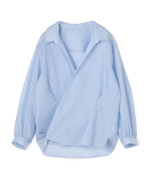MACPHEE(マカフィー)の「プラムシアーストライプ カシュクールシャツ(シャツ/ブラウス・レディース・ピンク系その他2/ブルー系その他・36)」の1枚目の写真