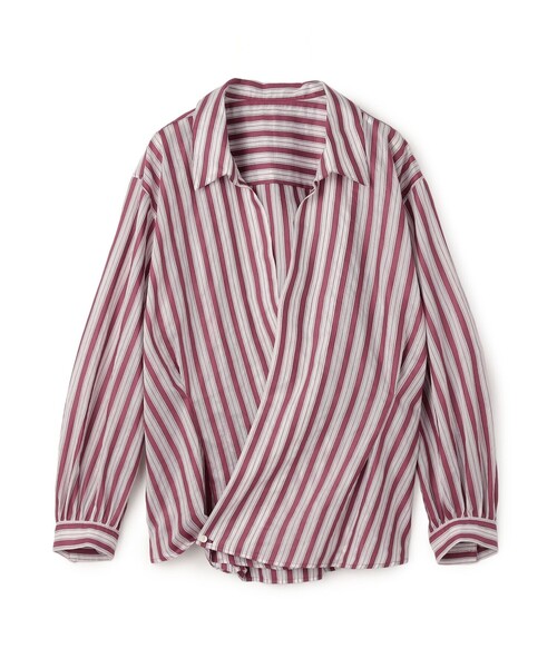 MACPHEE(マカフィー)の「プラムシアーストライプ カシュクールシャツ(シャツ/ブラウス・レディース・ピンク系その他2/ブルー系その他・36)」の2枚目の写真
