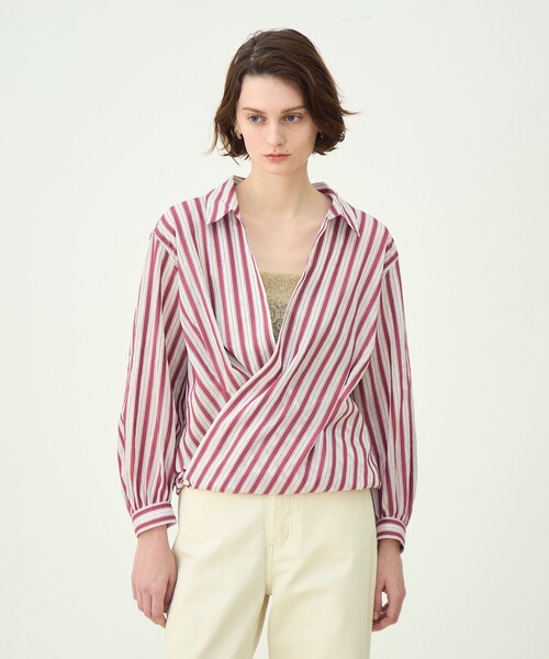 MACPHEE(マカフィー)の「プラムシアーストライプ カシュクールシャツ(シャツ/ブラウス・レディース・ピンク系その他2/ブルー系その他・36)」の4枚目の写真