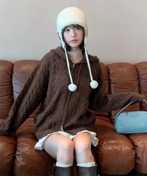 ケーブルニットパーカー