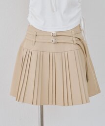 Wベルトランダムプリーツミニスカート