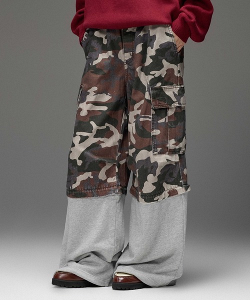 X-girl(エックスガール)の「JERSEY MIX 2WAY WIDE LEG CARGO PANTS(カーゴパンツ・レディース・レオパード/カモフラージュ・S/M)」の2枚目の写真