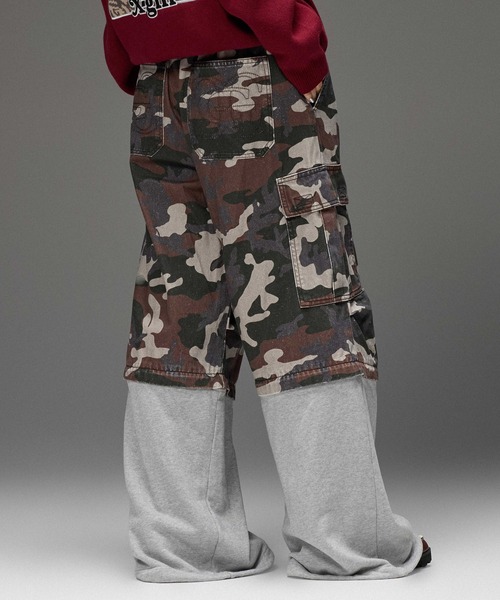 X-girl(エックスガール)の「JERSEY MIX 2WAY WIDE LEG CARGO PANTS(カーゴパンツ・レディース・レオパード/カモフラージュ・S/M)」の3枚目の写真