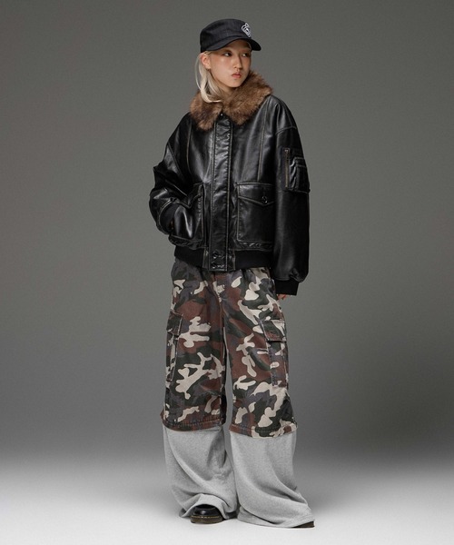 X-girl(エックスガール)の「JERSEY MIX 2WAY WIDE LEG CARGO PANTS(カーゴパンツ・レディース・レオパード/カモフラージュ・S/M)」の14枚目の写真