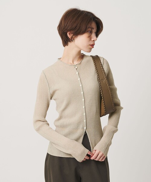 BEAUTY&YOUTH UNITED ARROWS(ビューティーアンドユースユナイテッドアローズ)の「リブ トリミング カーディガン ウォッシャブル(カーディガン/ボレロ・レディース・ライトグレー/グレー/ナチュラル・FREE)」の3枚目の写真