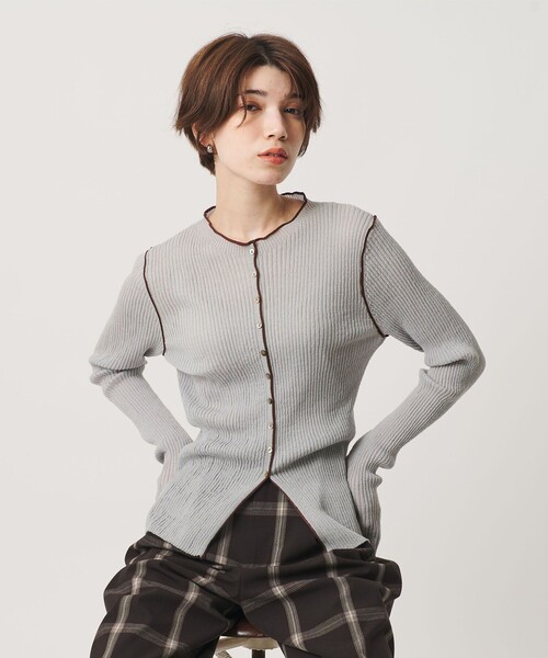 BEAUTY&YOUTH UNITED ARROWS(ビューティーアンドユースユナイテッドアローズ)の「リブ トリミング カーディガン ウォッシャブル(カーディガン/ボレロ・レディース・ライトグレー/グレー/ナチュラル・FREE)」の1枚目の写真