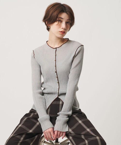 BEAUTY&YOUTH UNITED ARROWS(ビューティーアンドユースユナイテッドアローズ)の「リブ トリミング カーディガン ウォッシャブル(カーディガン/ボレロ・レディース・ライトグレー/グレー/ナチュラル・FREE)」の6枚目の写真