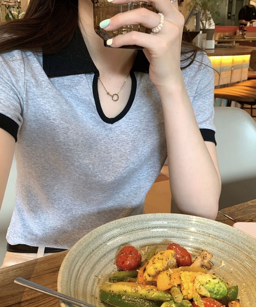 Girly Doll(ガーリードール)の「バイカラー半袖ポロカットソー(Tシャツ/カットソー・レディース・ホワイト/ブラック/グレー・L/M)」の14枚目の写真