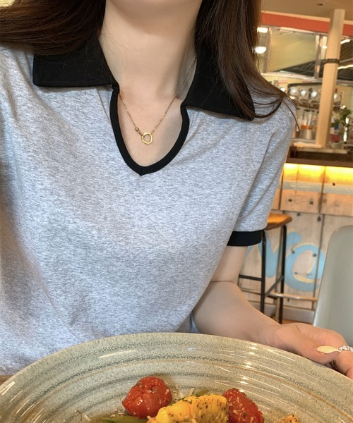 Girly Doll(ガーリードール)の「バイカラー半袖ポロカットソー(Tシャツ/カットソー・レディース・ホワイト/ブラック/グレー・L/M)」の22枚目の写真