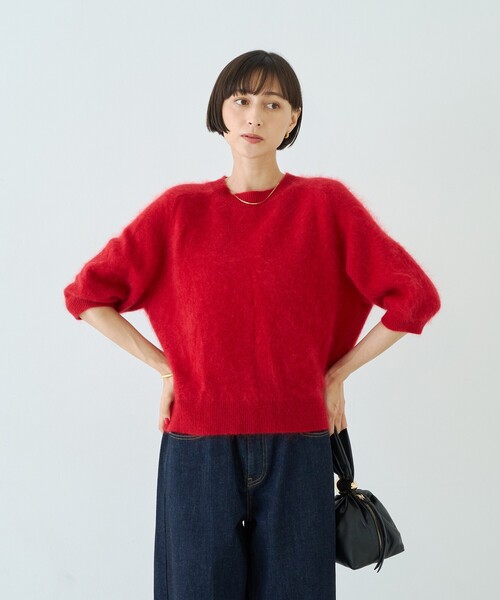 Rouge vif（ルージュヴィフ）の「カシミヤ混ウール半袖ニット（ニット/セーター・レディース・オフホワイト/レッド/グレー・フリー）」の9枚目の写真