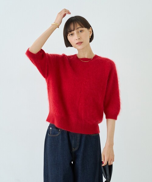 Rouge vif（ルージュヴィフ）の「カシミヤ混ウール半袖ニット（ニット/セーター・レディース・オフホワイト/レッド/グレー・フリー）」の10枚目の写真
