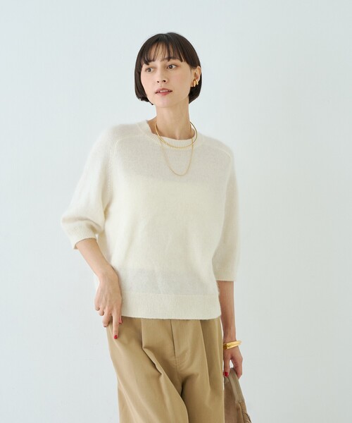 Rouge vif（ルージュヴィフ）の「カシミヤ混ウール半袖ニット（ニット/セーター・レディース・オフホワイト/レッド/グレー・フリー）」の14枚目の写真