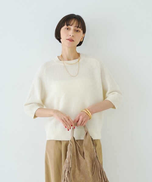 Rouge vif（ルージュヴィフ）の「カシミヤ混ウール半袖ニット（ニット/セーター・レディース・オフホワイト/レッド/グレー・フリー）」の15枚目の写真