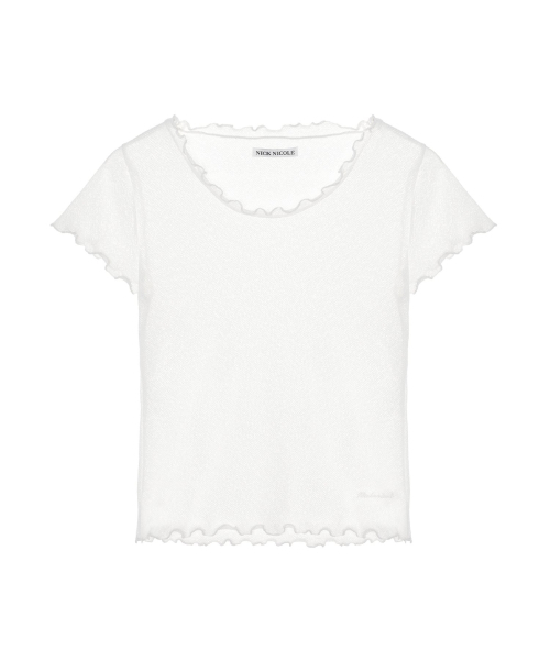 NICK&NICOLE(ニックアンドニコール)の「MESH HALF SLEEVE TOP_IVORY(Tシャツ/カットソー・レディース・その他・FREE)」の1枚目の写真