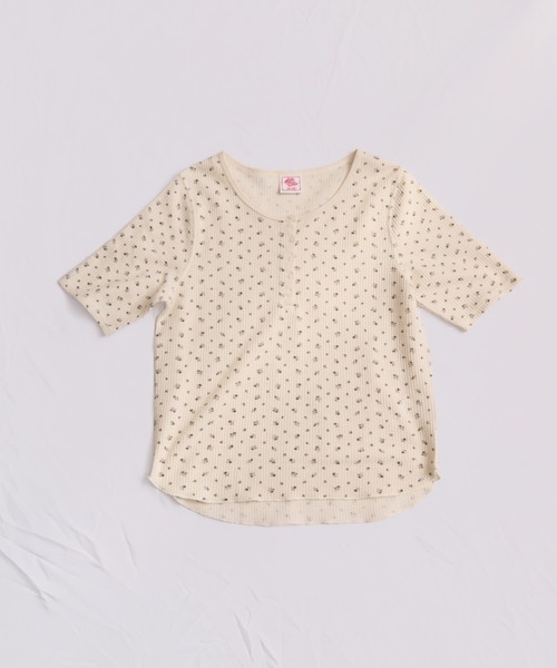 JEMORGAN(ジェーイーモーガン)の「ワッフルフラワー柄 ハーフスリーブヘンリーT(パック入)(Tシャツ/カットソー・レディース・ブラック/ネイビー/パープル/スカイブルー/ピンク・FREE)」の1枚目の写真