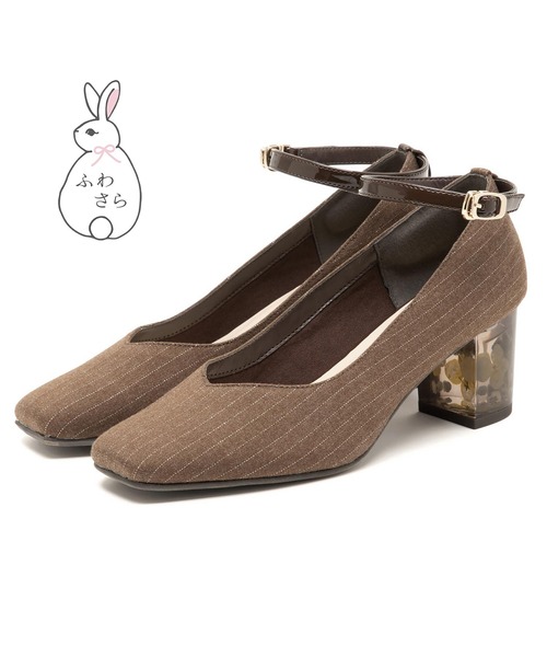 JELLY BEANS(ジェリービーンズ)の「【ふわさら】フラワークリアヒールストラップパンプス(204-65179)JELLY BEANS(ジェリービーンズ)(パンプス・レディース・グレー/キャメル/ブラック/ストライプ・22.5/23/23.5/24/24.5)」の11枚目の写真
