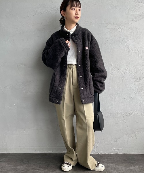 DANTON（ダントン）の「【WEB先行予約】[DANTON/ダントン] スタンドカラー ダブルフェイスボアフリースカーディガン(WEB限定)（ブルゾン・レディース・ベージュ/ブラック/チャコールグレー・L/M/S）」の4枚目の写真