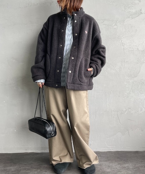 DANTON（ダントン）の「【WEB先行予約】[DANTON/ダントン] スタンドカラー ダブルフェイスボアフリースカーディガン(WEB限定)（ブルゾン・レディース・ベージュ/ブラック/チャコールグレー・L/M/S）」の5枚目の写真