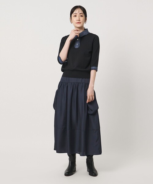 UNITED ARROWS(ユナイテッドアローズ)の「シルクライク ティアード スカート ‐ウォッシャブル‐(スカート・レディース・ネイビー/その他1・36/38)」の6枚目の写真