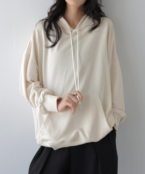 La-gemme（ラジェム）の「コットンライク ベーシックフーディー/パーカー/オーバーサイズ（パーカー・レディース・グレー/ネイビー/ベージュ/ブラック・フリー）」の3枚目の写真