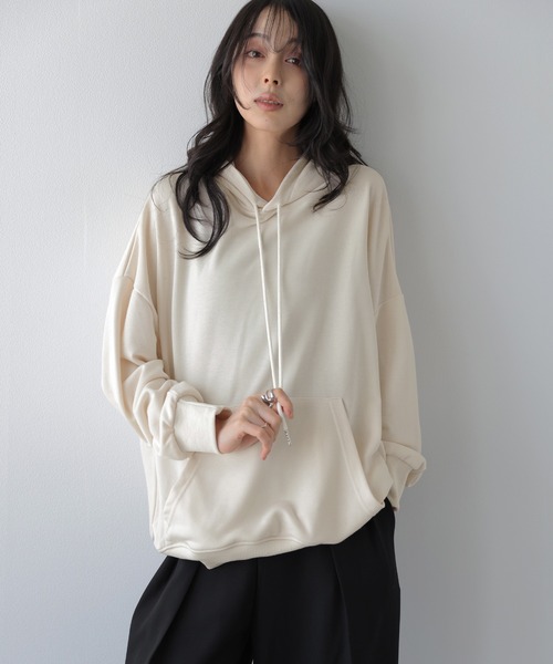 La-gemme（ラジェム）の「コットンライク ベーシックフーディー/パーカー/オーバーサイズ（パーカー・レディース・グレー/ネイビー/ベージュ/ブラック・フリー）」の5枚目の写真