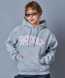 ※WEB限定 / チェック柄ワッペン / 短丈裏起毛ジップパーカー / sqnzgingham applique pk