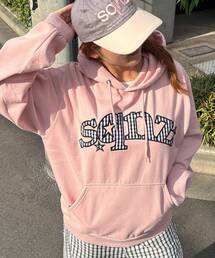 ※WEB限定 / チェック柄ワッペン / 短丈裏起毛ジップパーカー / sqnzgingham applique pk