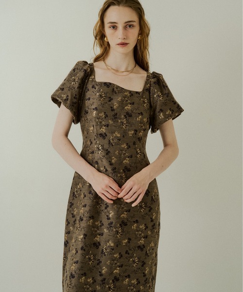 LE'RURE(リルアー)の「Silk jacquard dress(ドレス・レディース・ベージュ系/ダークネイビー・TALL/MEDIUM/SMALL)」の1枚目の写真