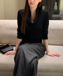 ドレープネックリブニットトップス