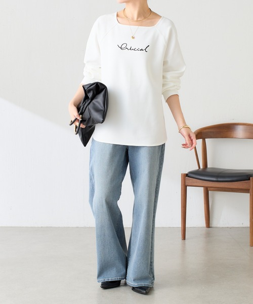 COLLAGE GALLARDAGALANTE（コラージュガリャルダガランテ）の「ダンボール2WAYラグランプルオーバー/セットアップ可（Tシャツ/カットソー・レディース・アイボリー/ネイビー/オフホワイト・FREE）」の14枚目の写真