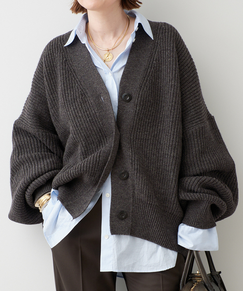 Deuxieme Classe(ドゥーズィエムクラス)の「【LA PISCINE/ラ ピシーヌ】KNIT CARDI(カーディガン/ボレロ・レディース・チャコールグレー/ベージュ・FREE)」の1枚目の写真