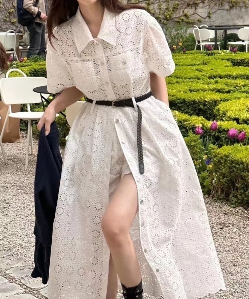 FLINEA(フリネア)の「レギュラーカラー刺繍パンチングレースシャツワンピース(シャツワンピース・レディース・ホワイト・FREE)」の14枚目の写真