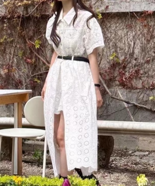 FLINEA(フリネア)の「レギュラーカラー刺繍パンチングレースシャツワンピース(シャツワンピース・レディース・ホワイト・FREE)」の10枚目の写真