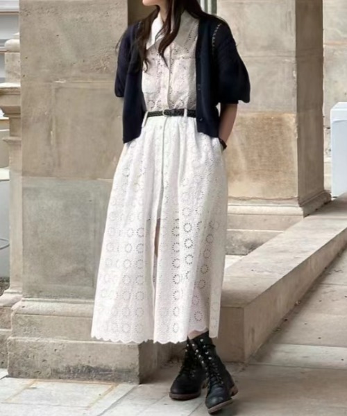 FLINEA(フリネア)の「レギュラーカラー刺繍パンチングレースシャツワンピース(シャツワンピース・レディース・ホワイト・FREE)」の9枚目の写真