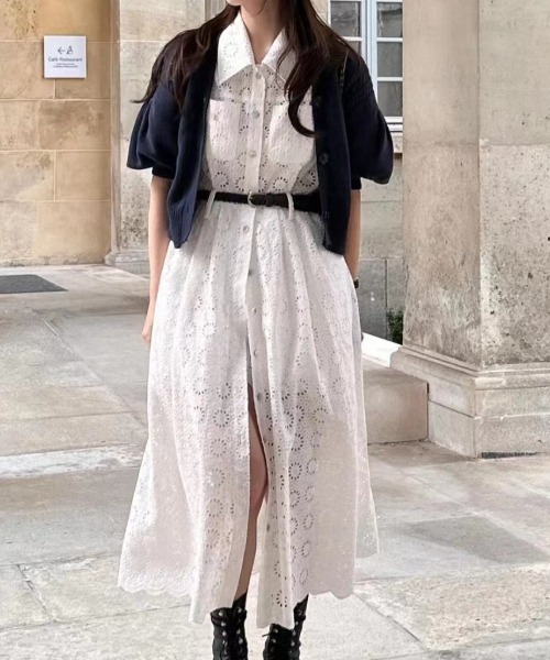 FLINEA(フリネア)の「レギュラーカラー刺繍パンチングレースシャツワンピース(シャツワンピース・レディース・ホワイト・FREE)」の8枚目の写真
