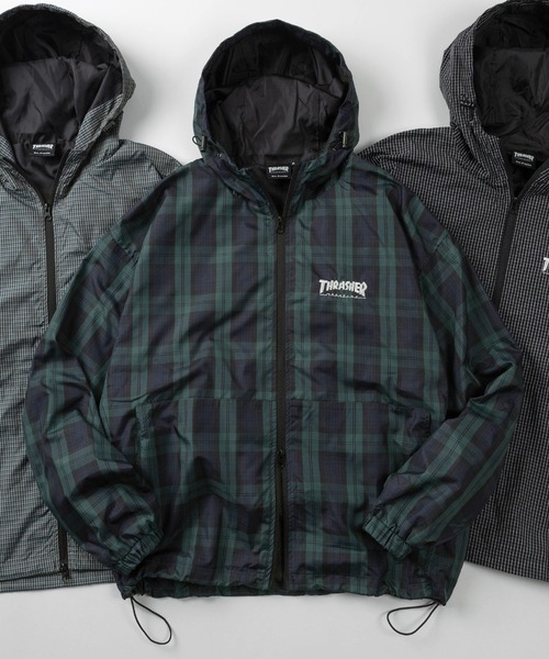 THRASHER(スラッシャー)の「【70】【THRASHER/スラッシャー】チェック柄 マウンテンパーカー/ウインドブレーカー/ブルゾン/ジャケット/ライトアウター/フーディー/オーバーサイズ/スケーター/ロゴ刺繍/ユニセックス/レディース/メンズ(ナイロンジャケット・レディース・ブルー/グリーン/ブラック・L/XL/M)」の3枚目の写真