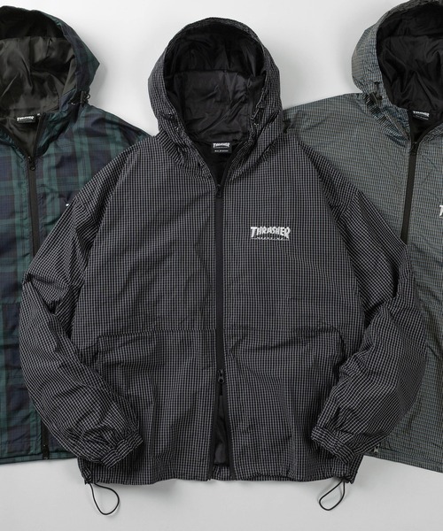 THRASHER(スラッシャー)の「【70】【THRASHER/スラッシャー】チェック柄 マウンテンパーカー/ウインドブレーカー/ブルゾン/ジャケット/ライトアウター/フーディー/オーバーサイズ/スケーター/ロゴ刺繍/ユニセックス/レディース/メンズ(ナイロンジャケット・レディース・ブルー/グリーン/ブラック・L/XL/M)」の2枚目の写真
