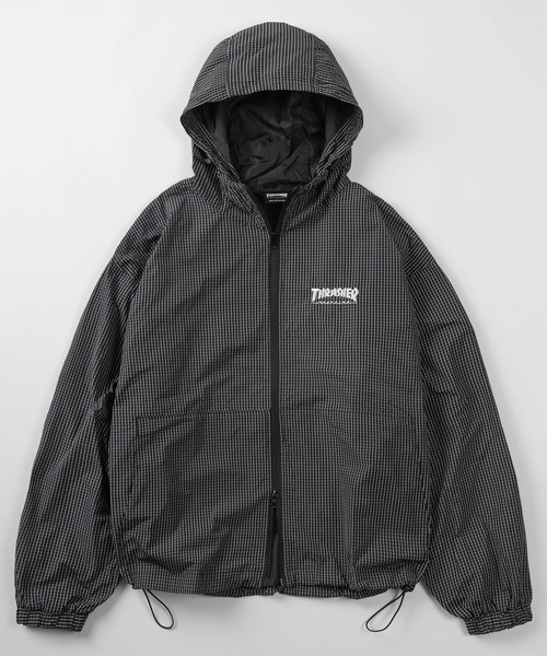 THRASHER(スラッシャー)の「【70】【THRASHER/スラッシャー】チェック柄 マウンテンパーカー/ウインドブレーカー/ブルゾン/ジャケット/ライトアウター/フーディー/オーバーサイズ/スケーター/ロゴ刺繍/ユニセックス/レディース/メンズ(ナイロンジャケット・レディース・ブルー/グリーン/ブラック・L/XL/M)」の4枚目の写真
